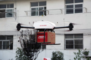 JD.com delivery drone taking off, November 9,2016( Suqian, China)