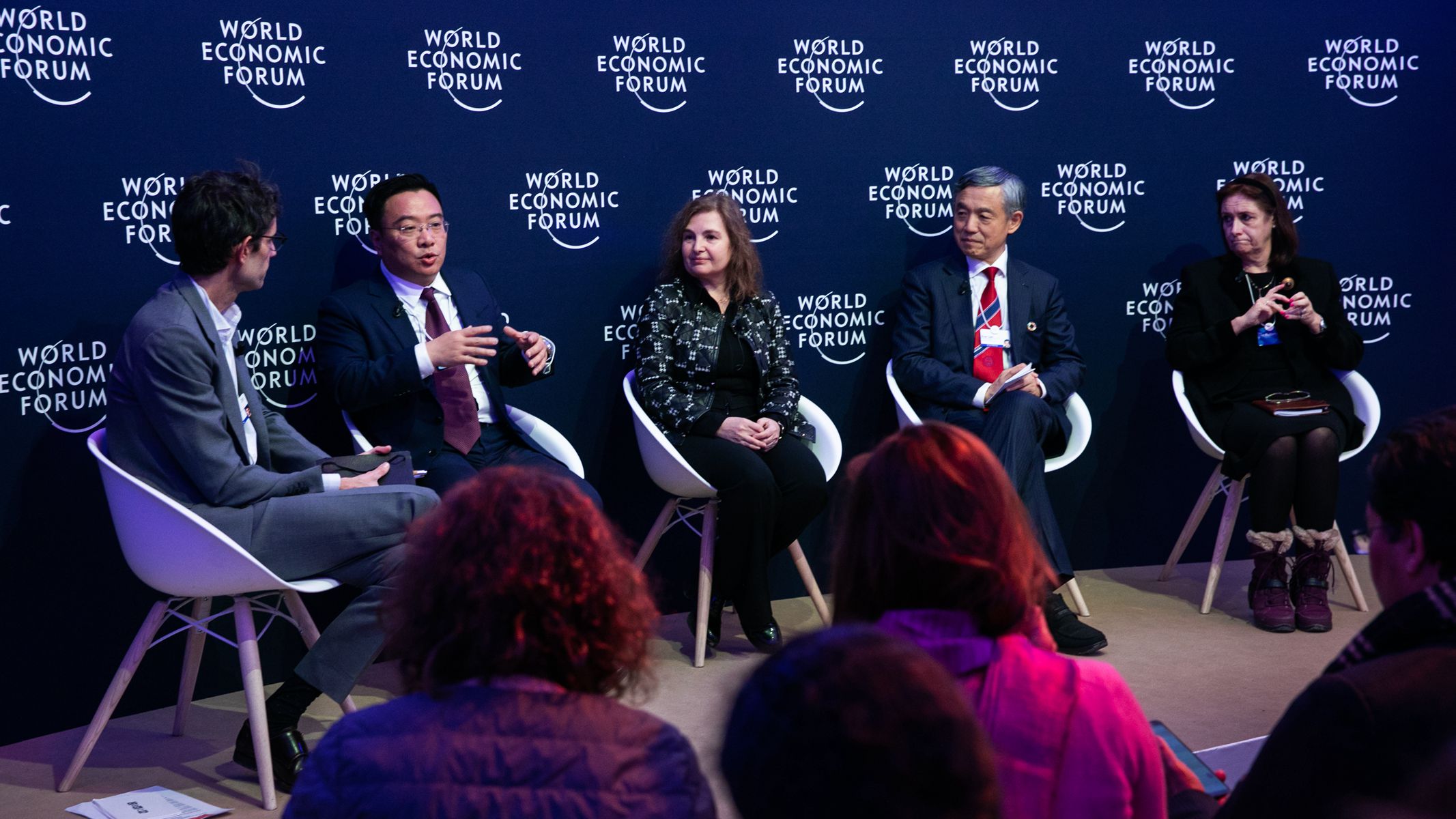 Dr. Bowen Zhou, second from left, at Davos 2020 (Read Dr. Zhou’s article on “Trustworthy AI” from the World Economic Forum’s blog here)
