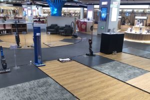 Vacuum demo zone with different types of flooring in JD E-Space
