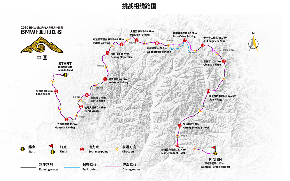 Challenge Group Course Map: 147 km (91.3 miles), 5 participants, 1 vehicle